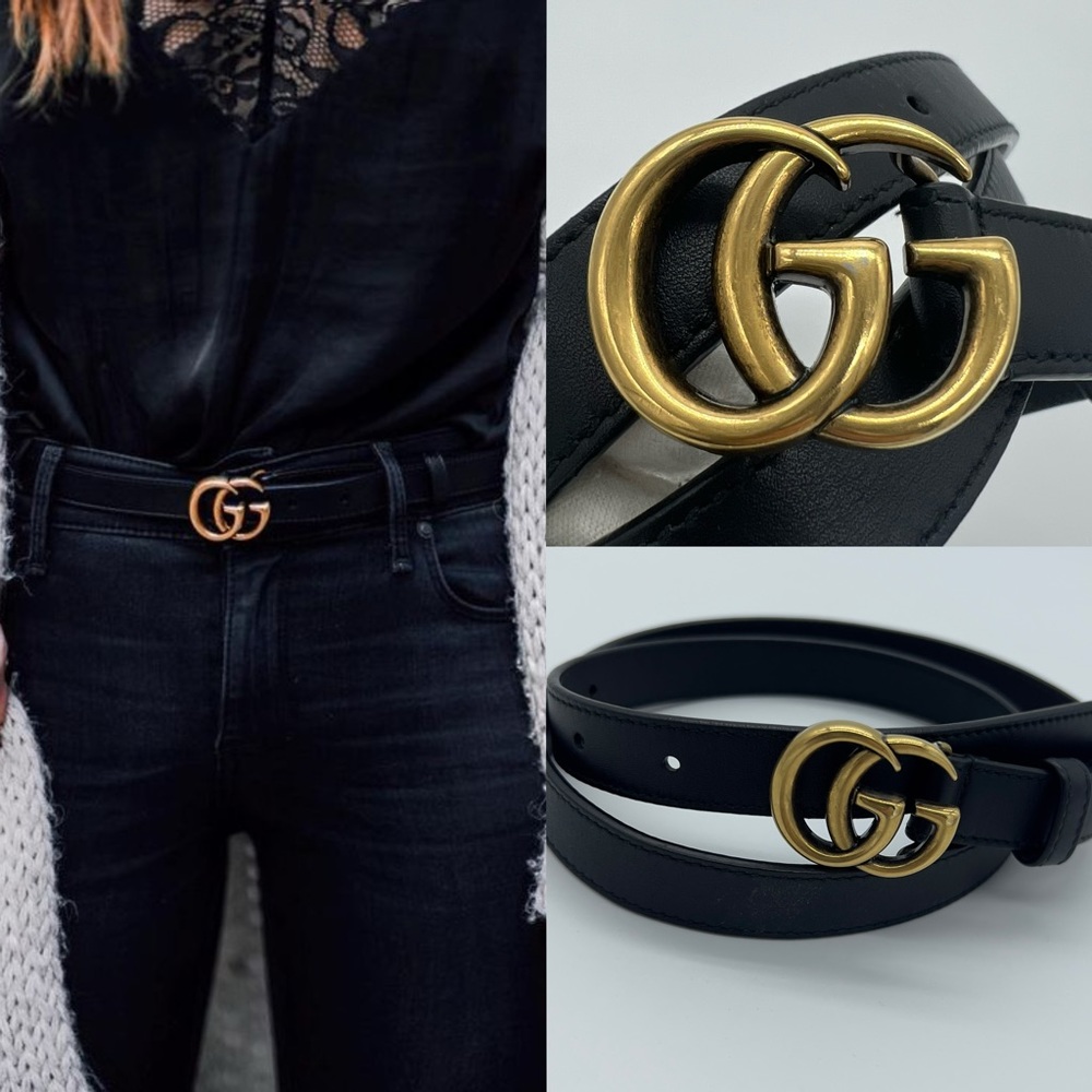 Authentic Gucci Marmont 20mm thin Black leather belt